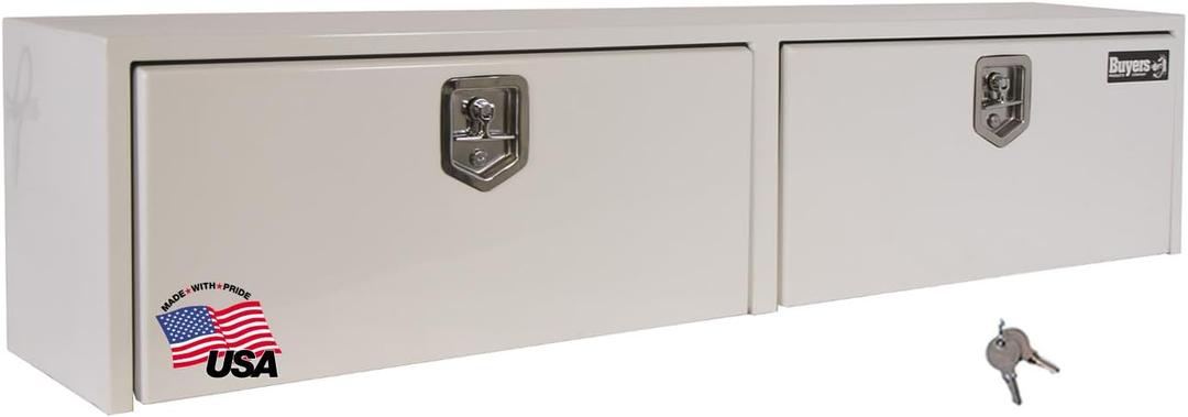 Buyers Products 1702840 White Steel Topsider Truck Box With T-Handle Latch, 16 x 13 x 72 Inch, Truck Tool Box For Storage And Organization, Lockable Tool Chest For Work Trucks