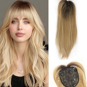 Hair Toppers for Women Clip In Hair Topper With Bangs 360 3D Cover Clip in Bangs 20Inch Long Straight Synthetic Wiglets Hairpieces For Thinning Hair (Ombre Blonde)