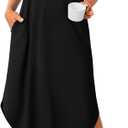 Rooscier Women's Short Sleeve Sleepshirt Button Nightshirt Full Length Sleepwear with Pockets (Black)