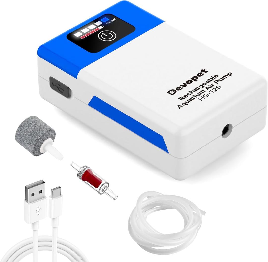 Battery Powered Aquarium Air Pump, Bait Bucket Portable Aerator, Ultra Quiet Fish Tank Bubbler, USB Rechargeable Oxygen Pump for Outdoor Fishing and Power Outages