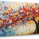 Butterfly Tree Canvas Wall Art Colorful Tree of Life Canvas Oil Painting Prints for Living Room Office Abstract Butterflies Tree Wall Dcor Artwork Family Bedroom Farmhouse Dcor, Ready to Hang (16x32 Inches)