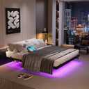 AGXI Floating Bed Frame with LED Lights and Charging Station, 14 Inch King Size Floating BedFrame - Modern King Size Bed Frame Easy Assembly No Box Spring Needed