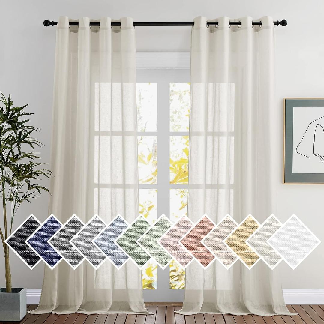 NICETOWN polyester Curtains for Windows 96 inch Length, Grommet Semi Sheer Vertical Drapes Privacy with Light Filtering for Bedroom/Living Room, Natural, W52 x L96, 2 Pieces