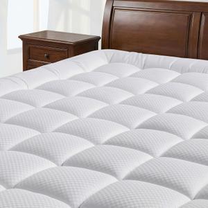 Twin Size Quilted Fitted Mattress Pad with Deep Pocket 8-21" - Cooling Breathable Pillow Top Mattress Topper & Protector, Machine Washable, White, 39x75 Inches