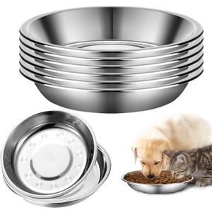 6 Pack Stainless Steel Cat Bowls, 7 inch Wide Metal Cat Bowl for Food and Water, Whisker Fatigue Friendly Shallow Cats Dishes for Indoor Kitten Puppy Dog