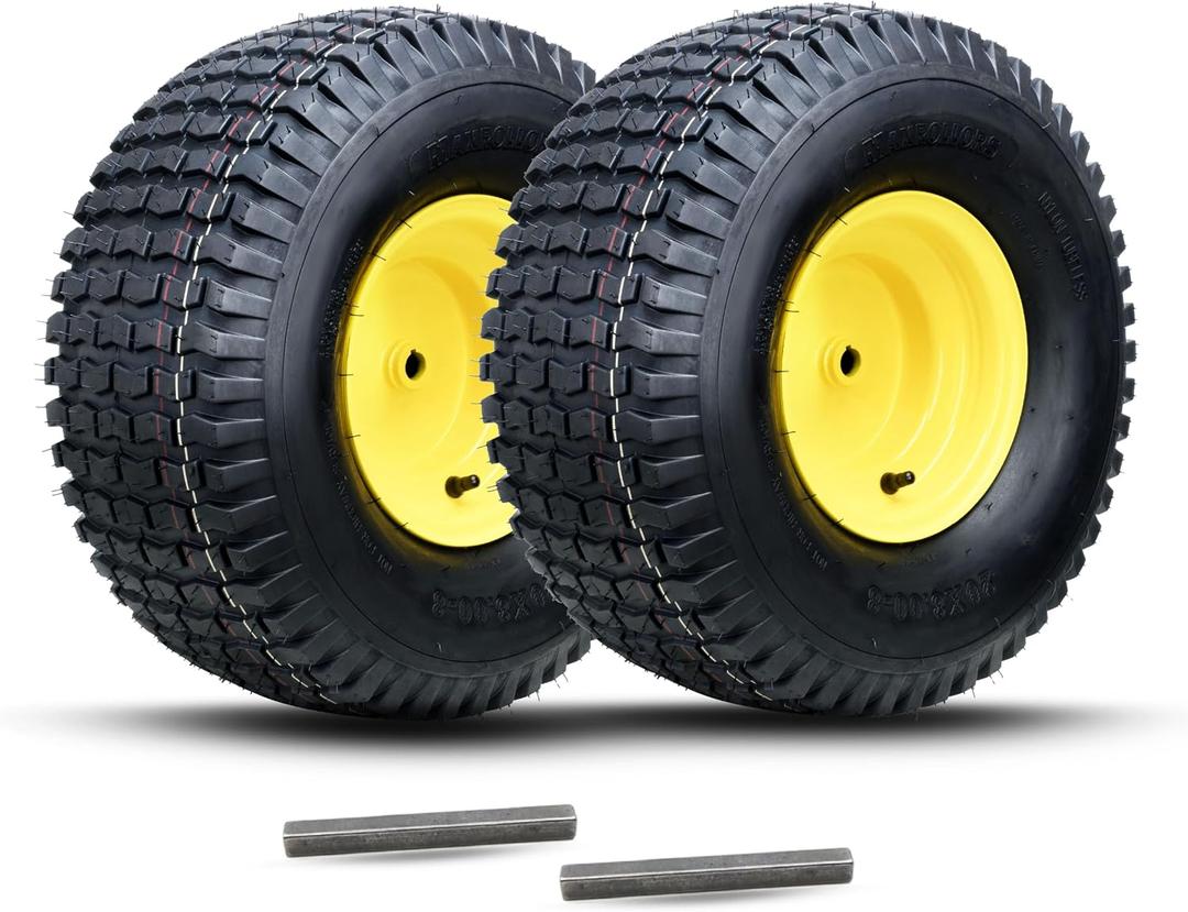MAXROLLORS 20x8.00-8 Lawn Mower Tire and Wheel Assemblies, Not D-Axel Wheel
3.5" Offset Hub, 3/4" Borehole, 3/16" Keyway, 4-Ply, Tubeless, 2Pcs, 948 LBS, Yellow, Compatible Replacement for Riding Mower