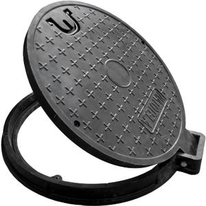 26in Manhole Cover and Frame, 24in Clear opening Round Solid Top Cover, Fiberglass Septic Tank Lid with Bolted Down Base,Reinforced Steel Embedded Sewer Cover W/Handle(overall size 28in)