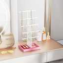 Love-KANKEI Jewelry Organizer Stand, 5 Tier Large Necklace Holder with Wood Base, Jewelry holder stand Tree for Display, Bracelets Earrings Rings, Height Adjustable Gift Pink and White