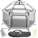 Light Grey POP 'N GO Baby Playpen - Indoor & Outdoor Playpen for Babies and Toddlers - Baby Beach Tent, Foldable, Portable W/Canopy & Travel Bag - Pop Up Pack and Play Yard