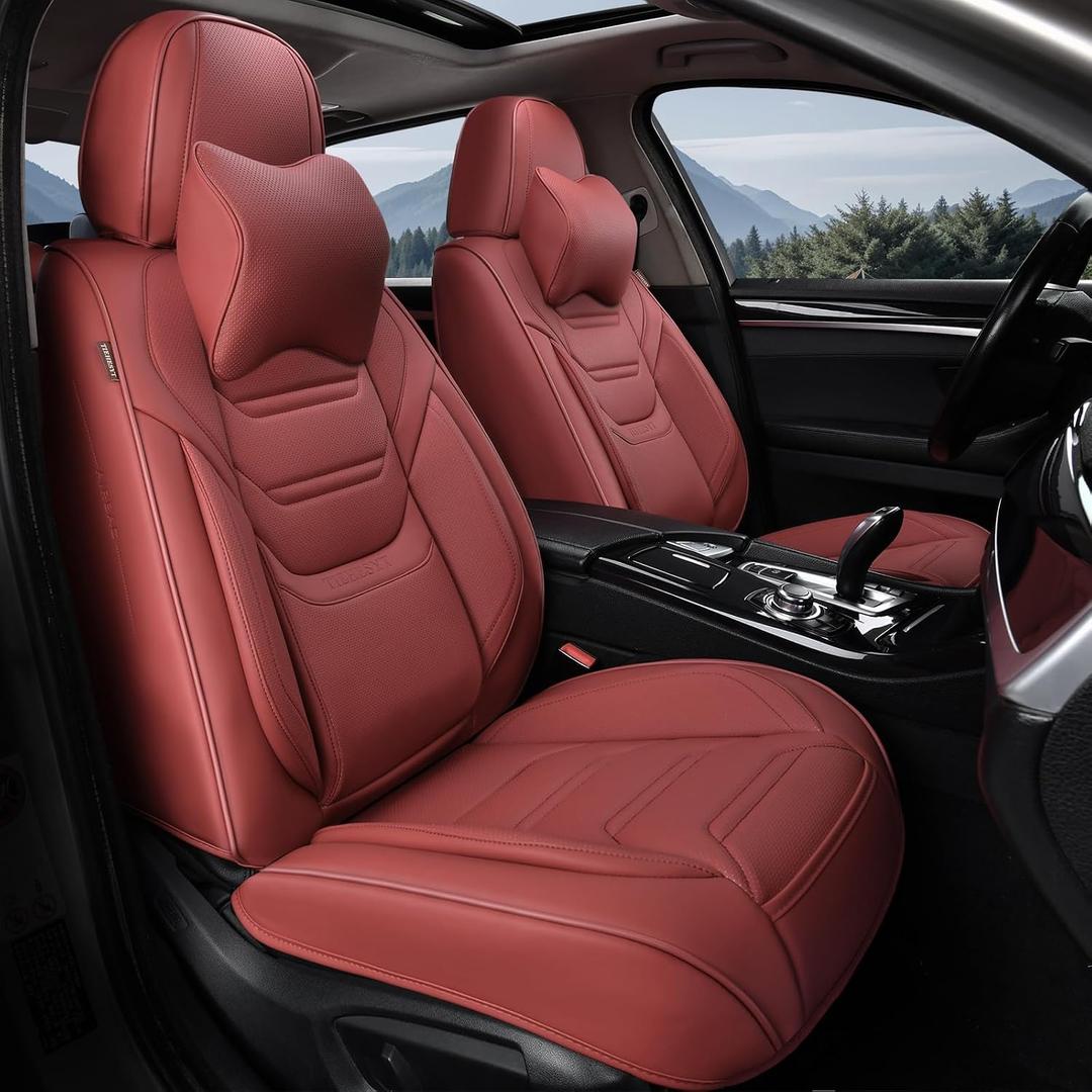 TIEHESYT Martha Red Car Seat Covers Front Pair, Breathable Leather Automotive Front Seat Covers for Comfortable Driving, Universal Auto Interior Fit for Most Kinds of Vehicles, SUV, Trucks, Sedans