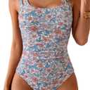 B2prity Women's One Piece Swimsuit Tummy Control Ruched Bathing Suit Double Straps Push Up Swim Suit Slimming Swimwear (XX-Large, Orange Floral)