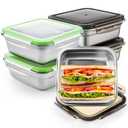 Blushtier 4 Pack Stainless Steel Sandwich Containers with Lids 25.4 oz Metal Food Container for Lunch Boxes with Airtight Silicone Seal for Sandwiches and Snacks (Black, Green)