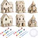 Thyle 6 Set Christmas Wooden House Kit for Craft DIY Christmas Village Unfinished Wooden Gingerbread House Make Your Own 3D Houses Xmas Painting Gift Craft Activity Creative DIY Art Decoration Project