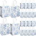 Wovnet 30 Pcs Blue Floral Gift Bags Bulk Reusable Non Woven Vintage Floral Tote Treat Goodie Candy Bags with Handles Spring Flowers Party Favors Pouch for Holiday Wedding Party Decor 10 x 8 x 4 Inch
