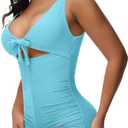 SHAPSHE Tummy Control Swimsuits Women V Neck One Piece Bathing Suit Ruched Push Up Slimming Swimwear Built-in Bra Shapewear Swimsuits Blue, size XL