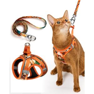 PetThem Upgraded Cat Harness and Leash Set - Step-in Escape Proof Adjustable Cat Harness, Comfortable Soft Lightweight, Reflective Harness for Walking, Travel, Camping (King of The Jungle, S)