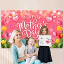 2 x Pink Happy Mothers Day Banner Backdrop 5.93.6Ft Romantic Tulip Mothers Day Backdrop Banner for Photography Pink Heart Flowers Mother's Day Decorations 7143inchPolyester