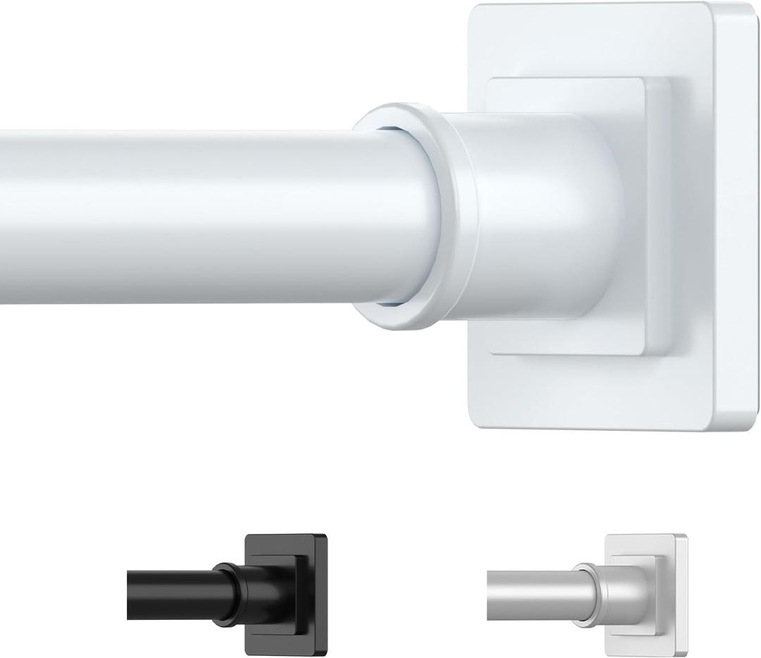 White Shower Curtain Rod 31-79 Inches Non-Slip Shower Rod Tension Mounted No Drill Shower Curtain Rods Spring Tension Rod Adjustable Tension Curtain Rod for Windows Bathroom