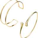 2Pcs Gold Arm Cuff Jewelry for Women Upper Arm Bracelet Bangle Open Adjustable Cuff Bracelet Minimalist Armband Stackable Jewelry for Summer Beach