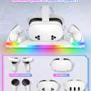 Kinwin 30W Fast Charging Dock for Meta Quest 3S/3/2, Magnetic Charger Station Stand for Oculus Quest 3S/3 Accessories with 11-Color RGB Light, 2 Rechargeable Batteries & Covers for Headset (White)