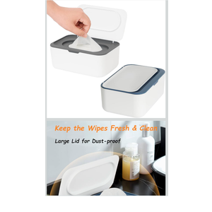 2 Pack Wipes Dispenser, Wipe Holder for Baby & Adult, Seposeve Refillable Wipe Container, Keeps Wipes Fresh, One-Handed Operation. Non-Slip, Easy Open/Close Wipes Pouch Case grey and blue