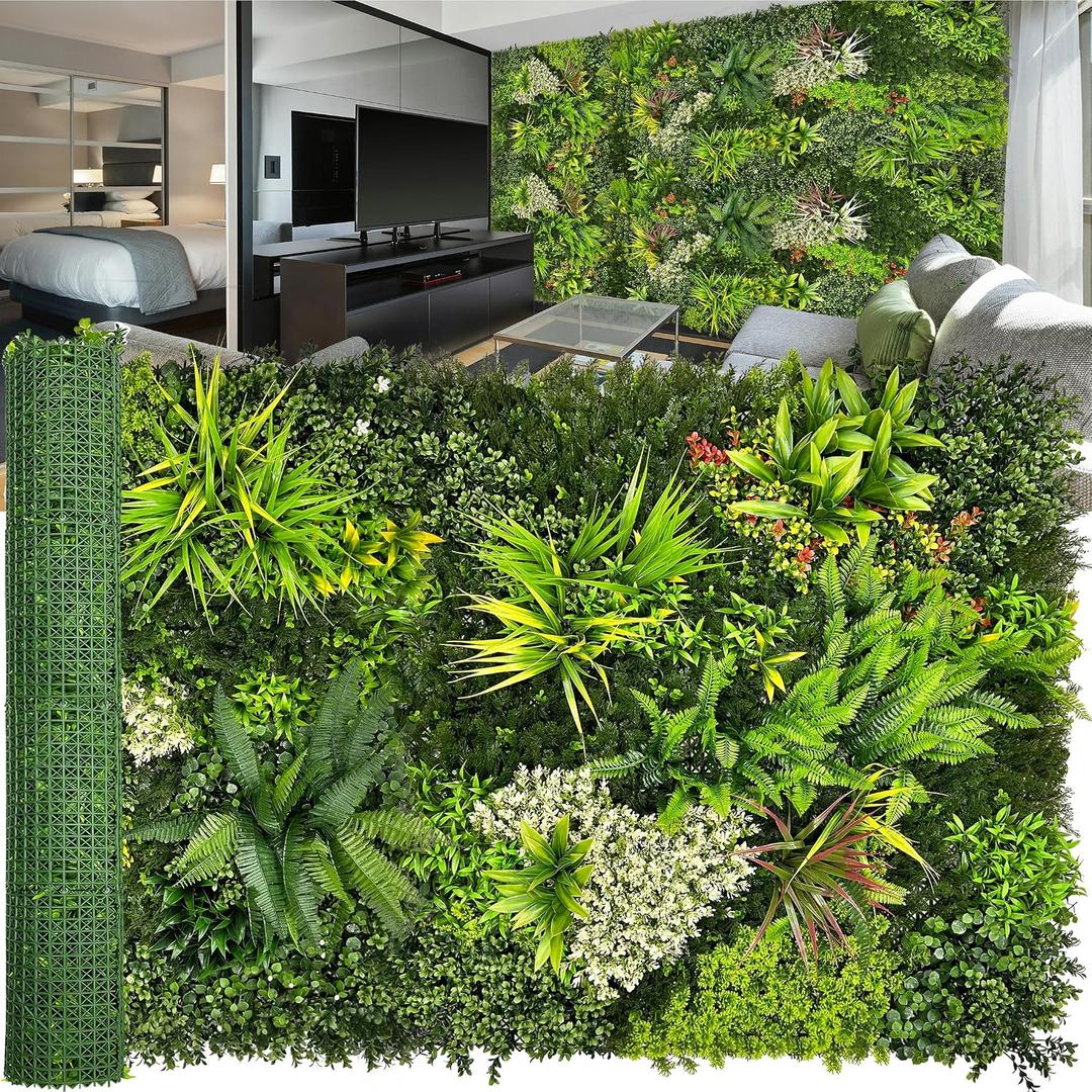ODTORY Artificial 3D Hedge Grass Wall & Privacy Backdrop Screen, 40"x120" UV-Anti Faux Greenery Boxwood Ivy Panels, Realistic Fake Plants with Green Leaves for Fence Balcony Wedding Home Decor