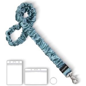 Lanyardio Stretchy Scrunchie Lanyard for ID Badges Keys, Cute Teacher Lanyard for Women with 2 Card Holders 19.23 Inch (Blackish Green)
