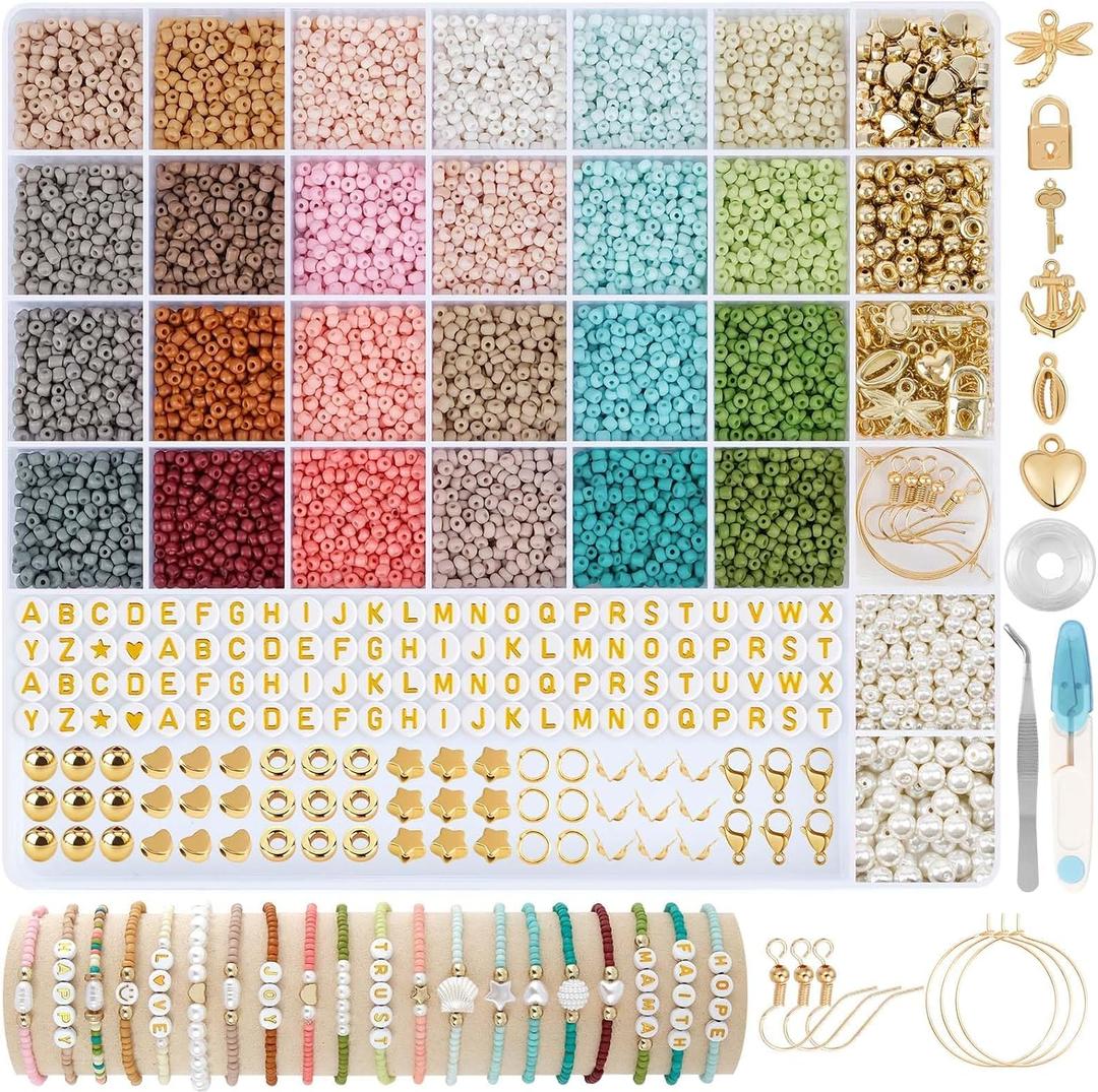 3mm Seed Beads for Bracelets Making, Friendship Bracelet Making Kit for Girls, 24 Colors Bead Bracelet Kit, Beads for Jewelry Making Kit, DIY, Arts, Crafts Gifts Age 4+ (3MM-B) (Seed Beads 3MM-B)