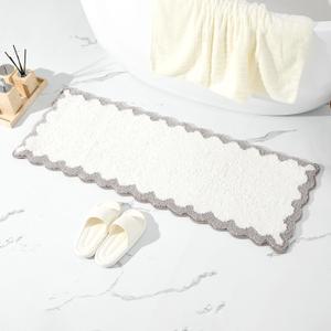 ORTIGIA Long Cute Scalloped Bathroom Rugs Runner, Fun White and Gray Plush Microfiber Scallop Bath Mats Non Slip Washable Quick Dry Absorbent, Rug Carpet for Bathtub Sink Laundry Room Bedroom, 17x47 (1'5" x 3'11" (Rectangular))