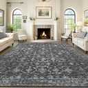 Washable Area Rug 9x12 Black Rugs for Living Room, Vintage Boho Large Rug for Bedroom Dining Room Office, Distressed Floral Print Carpet for Under Table, Soft Non Slip Low Pile Throw Carpet Indoor Mat