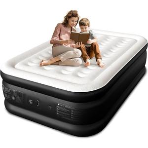 CHERIMOR Full Size Air Mattress with Builtin Pump, 18" Raised Comfort, 48Hr LeakProof Test, Upgraded Honeycomb Pillar Design, Supports 600 lbs, 2.5Min Inflation for Home Guest Room Camping, Black