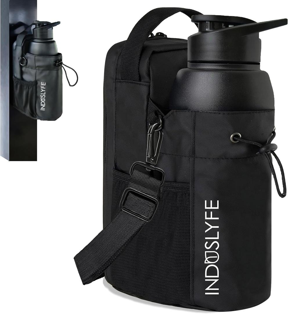 Magnetic Gym Bag for Men Women with Magnetic Water Bottle Holder, Gym Crossbody Sling with Strap, Sling Bag with Phone Pockets, Key Phone Holder, Gym Essentials, Black