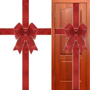 Geosar Christmas Door Cabinet Ribbon Bows Large Red Christmas Gold Glitter Wreath Bows Decorations for Front Door Xmas Tree Fireplace Festival Wrapping Holiday Party Supplies 14 x 6.6 ft