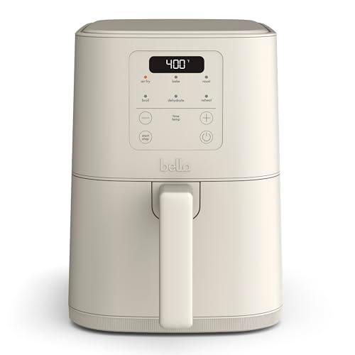 bella 4Qt Slim Air Fryer, Fits-anywhere™ Kitchenware, EverGood™ Ceramic Nonstick Coating, Adjustable Temperature, 6 Preset Cooking Options, 60 Min Auto Shutoff w Audible Tone, 3.3lb Capacity, Oatmilk