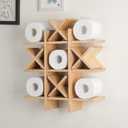 Weysat Tic Tac Toe Toilet Paper Holder Stand Bathroom Wall Decor Rustic Wooden Hanging Storage Freestanding Wall Mounted Shelves Decor for Toilet Tissue Farmhouse