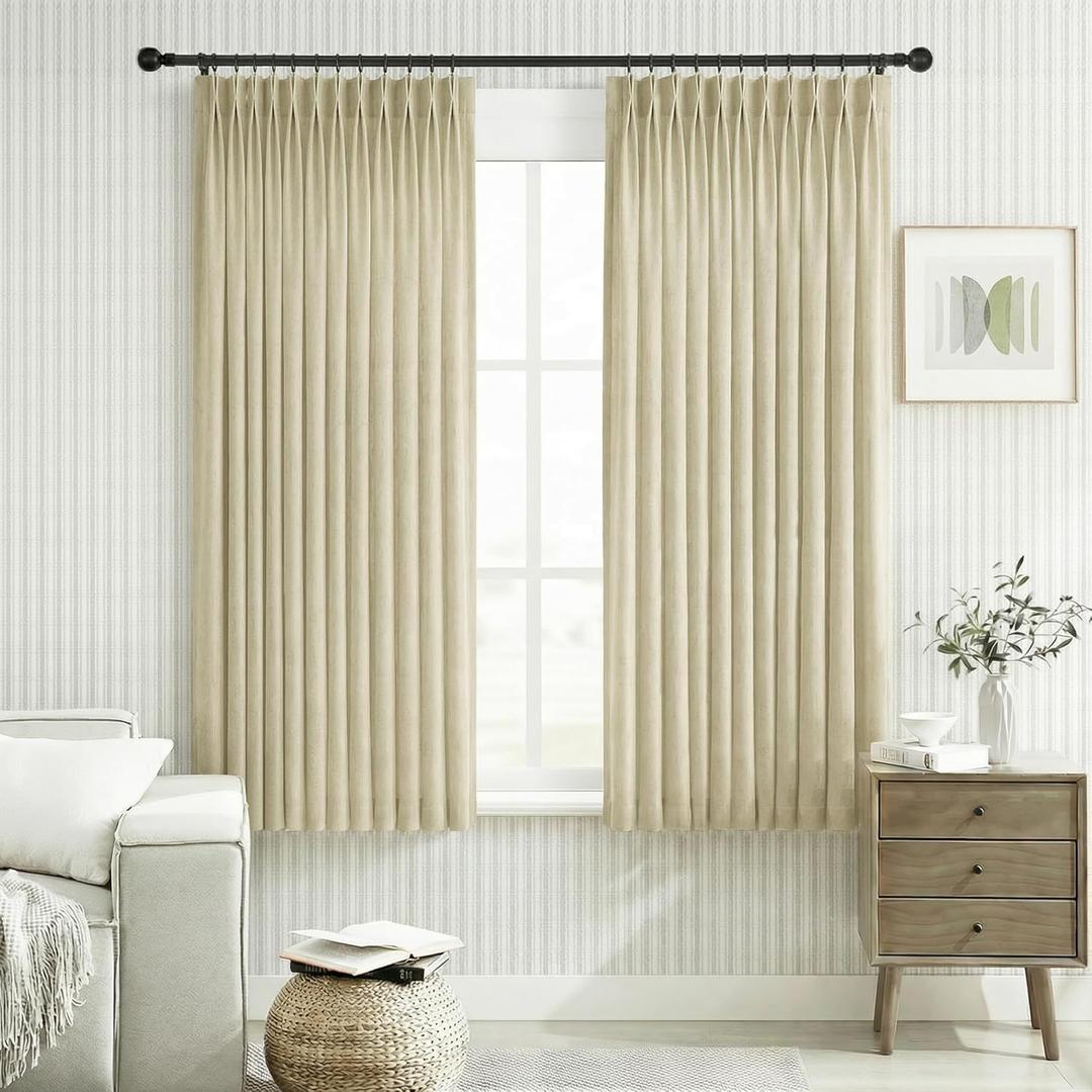 PANGSINNE Khaki Linen Semi Sheer Curtains 45 Inch Length 2 Panel Set Light Filtering Drapes for Kitchen Small Windows Privacy Pinch Pleated Back Tab Rustic Country