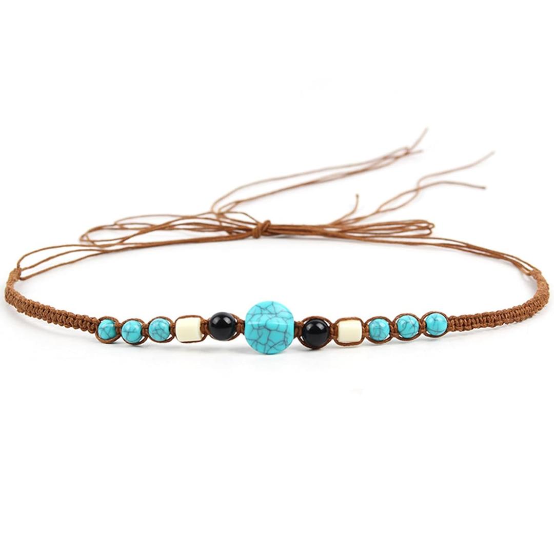 4 x Cowboy Hat Band for Women Men, Beaded Hat Band for Straw Hat Fedora Hand Made Replaceable Hat Band 2, Big Turquoise (Blue)