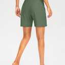 G Gradual Women's 7" Long Swim Board Shorts High Waisted Quick Dry Beach Swimming Shorts for Women with Liner Pockets (Green, XL)