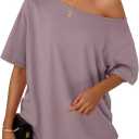 Trendy Queen Womens Off The Shoulder Tops Oversized T-Shirts Short Sleeve Tees Summer 2025 Casual Spring Fashion Clothes (Purple, L)