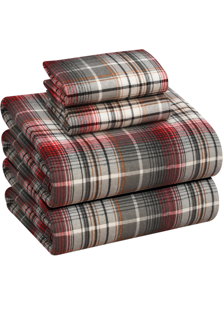 Woobrich Flannel Sheets Queen Size - 100% Cotton Double Brushed Bed Sheets, Deep Pockets 16 Inches Queen Sheet Set, All Seasons Breathable & Extra Soft - Warm & Cozy, 4 Piece