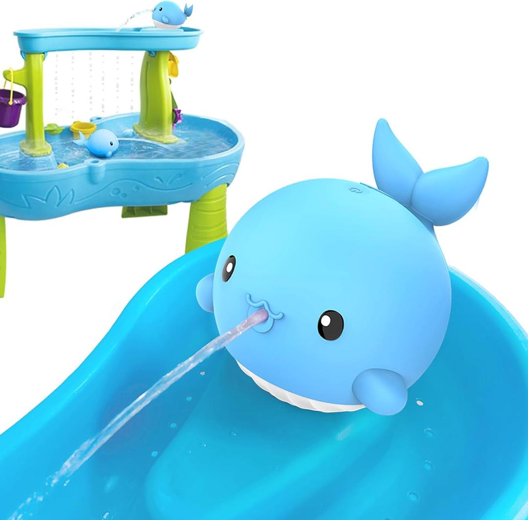 Rechargeable Water Table Pump, Upgraded 3W Cute Whale Water Pump with 3-5H Non-Stop Fun & 2 Adjustable Speeds, Portable Home/Outdoor Water Table Toys,Water Table Accessories for Toddlers Kids,Blue
