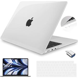Teryeefi MacBook Air 13.6 Inch Case 2022 2023 2024 2025 Model: A2681/A3113/A3240, Hard Shell Cover & Keyboard Cover & USB 3.0 Adapter for New MacBook Air 13 M4 M3 M2, Crystal Clear