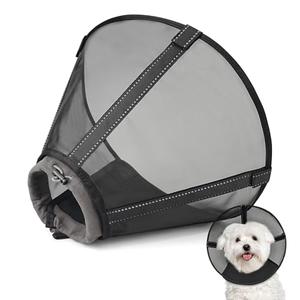 Breathable Mesh Dog Cone Collar for Surgery, Soft Elizabethan Recovery Alternative to Stop Licking,Pet Neck Collar for Large Medium Small Breeds, Black (Size 4, Neck:11-15in, Depth:9.0in)