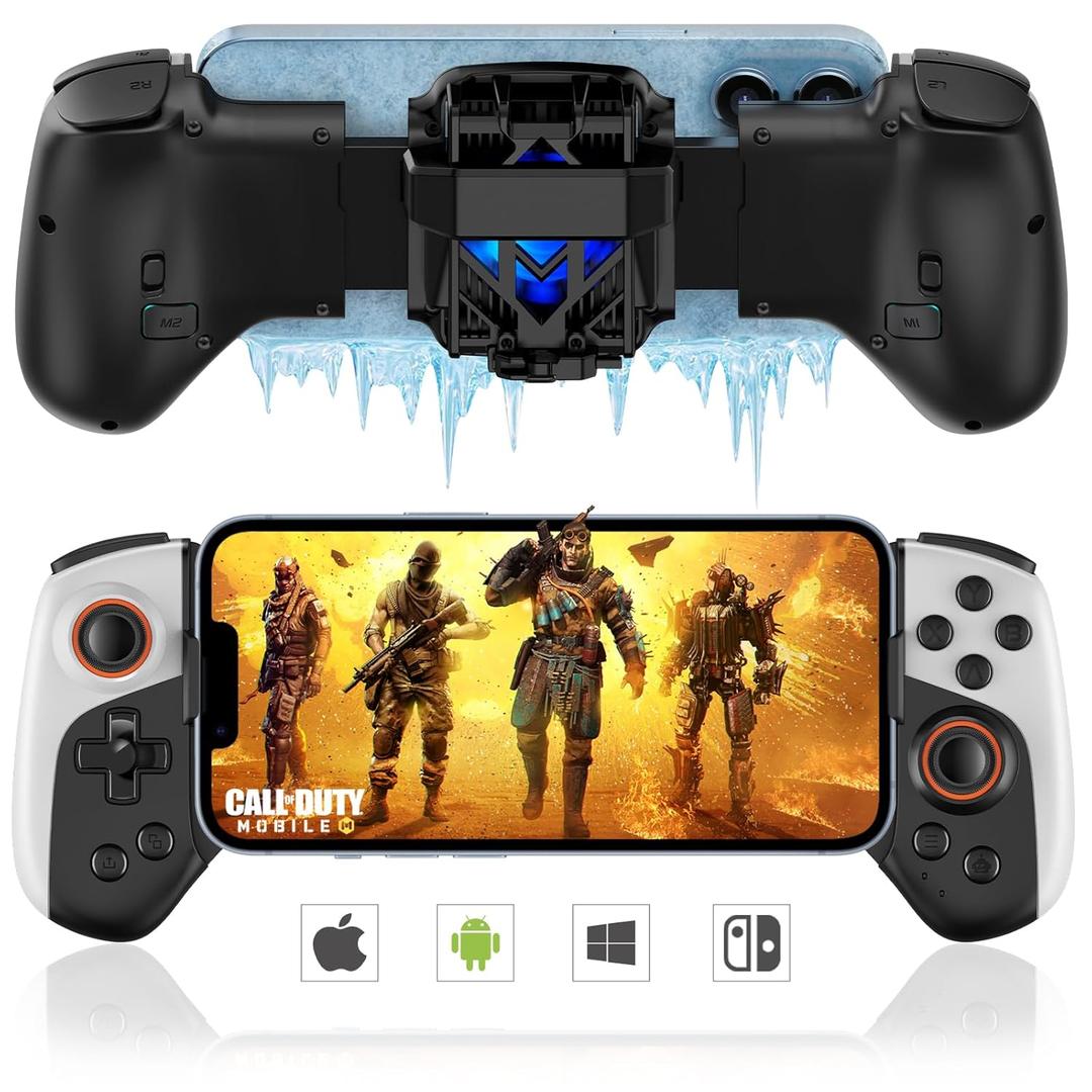 Wireless Gamepad Controller for iPhone iOS Android Switch PC with Cool Conduction Plate RGB Cooling Fan, Phone Controller Joystick for iPhone 16/15/14/13, Samsung, LG, Google, Turbo/Macro Function, COD