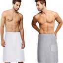 Newwiee 2 Pcs Men's Bath Towel Wrap Shower Sauna Wrap 59 x 24 Inches Waffle Adjustable Microfiber Quick Absorbent Spa Body Towel for Men Dorm Room Gym, Gift for Birthday Christmas(Gray, White)