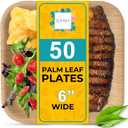 100% Natural 6 Palm Leaf Square Plate (50-pack), Compostable & Biodegradable Dinnerware for Catering, Birthdays, Halloween, BBQs, Thanksgiving, Alternative to Paper & Bamboo Plates Disposable