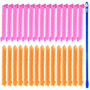 TUPARKA 30 Pack Spiral Curls No Heat Hair Rollers Kit with Styling Hooks for Extra Long Hair up to 22 Inch (Yellow & Pink)