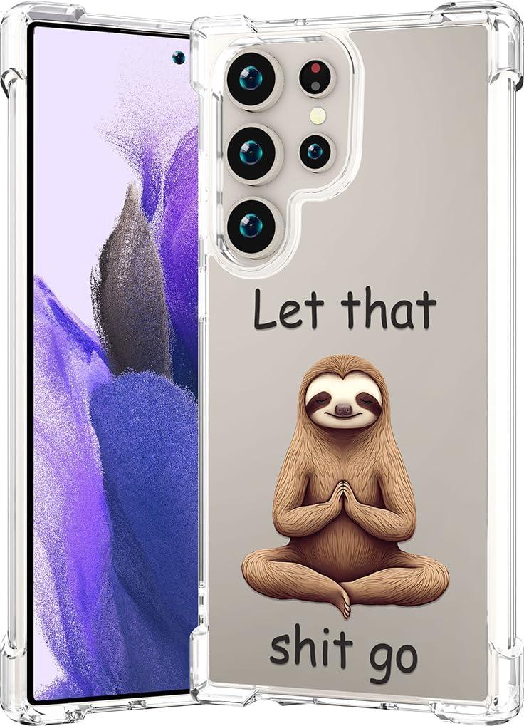 Compatible for Samsung Galaxy S24 Ultra Case Clear Cute for Women - Rugged Phone Cases Funda Protector Cover Skin (Brown Bradypod Sloth Meditating)