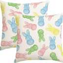 RABUSOFA Easter Pillow Covers 18x18 inch Set of 2 Easter Decorations for Home Colorful Rabbit Throw Pillows for Bedroom Sofa Holiday Festivals Home Decor (Multicolor)