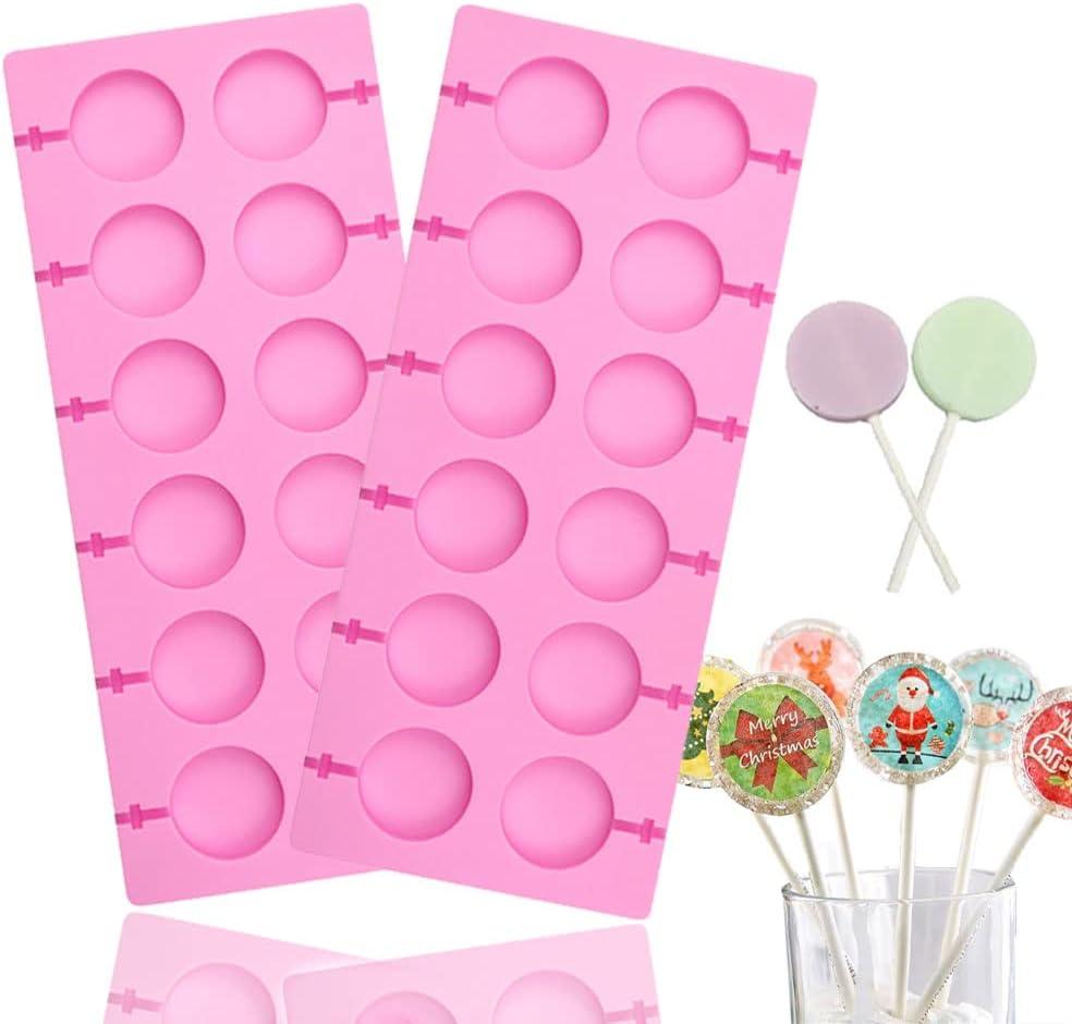 Silicone Lollipop Molds,2 Pack 12-Capacity Round Chocolate Hard Candy Molds Nonstick Sucker Molds for Halloween Christmas Parties